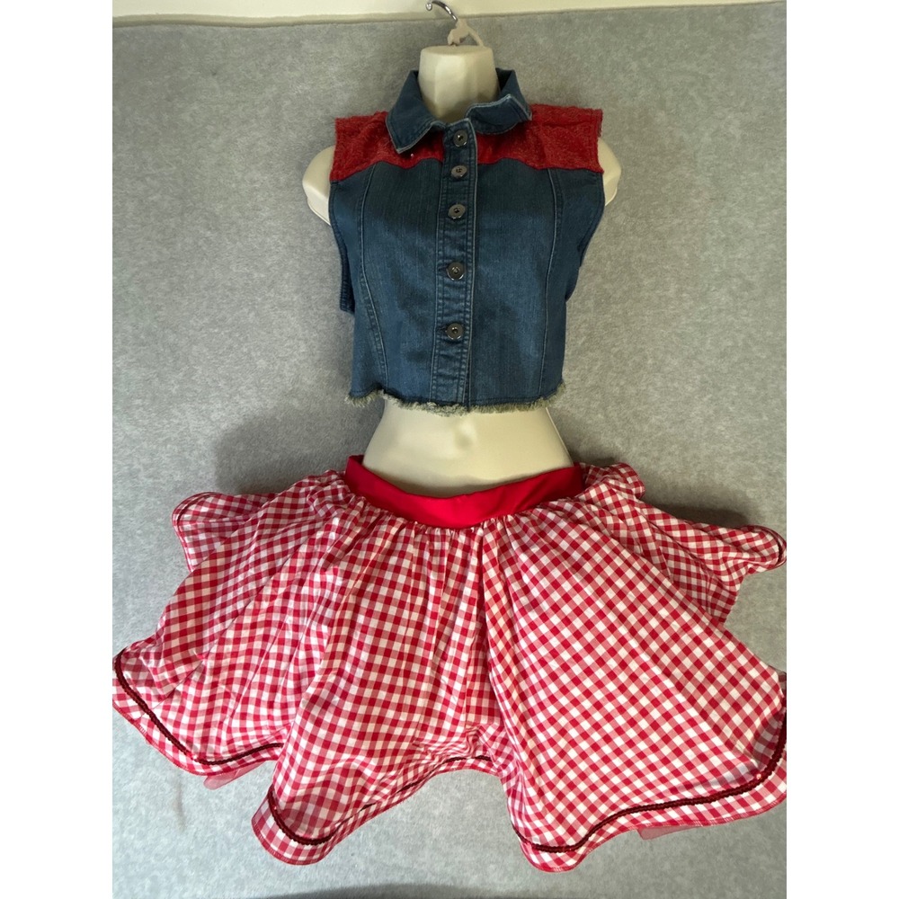 Balera Weissman Cowgirl Dance Costume LA Denim Sequin Vest Skirt Set Halloween